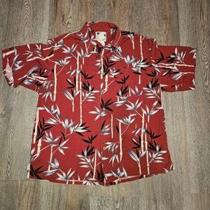 Banana Cabana Men’s XL  Silk Short Sleeve Shirt Tropical Red 100% SIlk Hawaiian